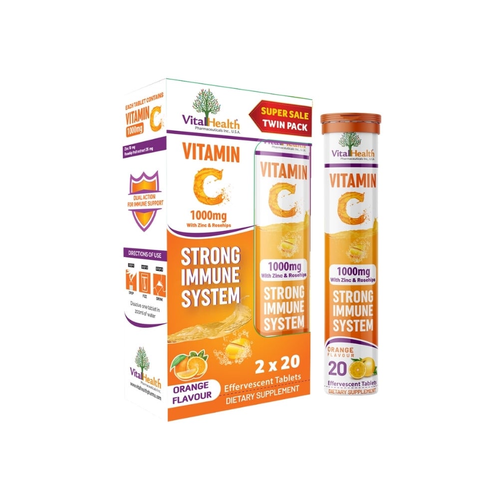 Vital Health Vitamin C 1000mg with Zinc & Rose Hips Orange Flavour Twin Pack 