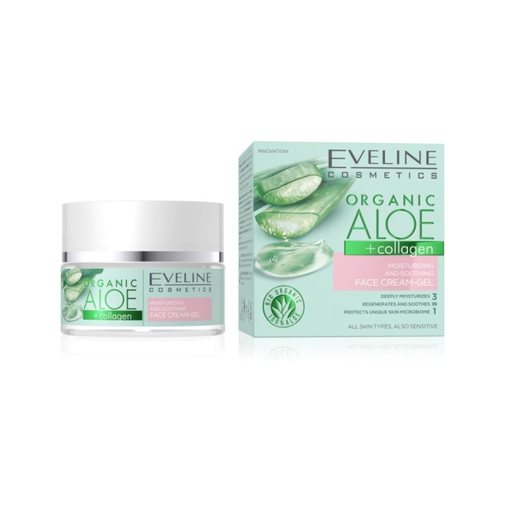 Eveline Organic Aloe + Collagen Moisturizing & Soothing Face Cream-Gel 